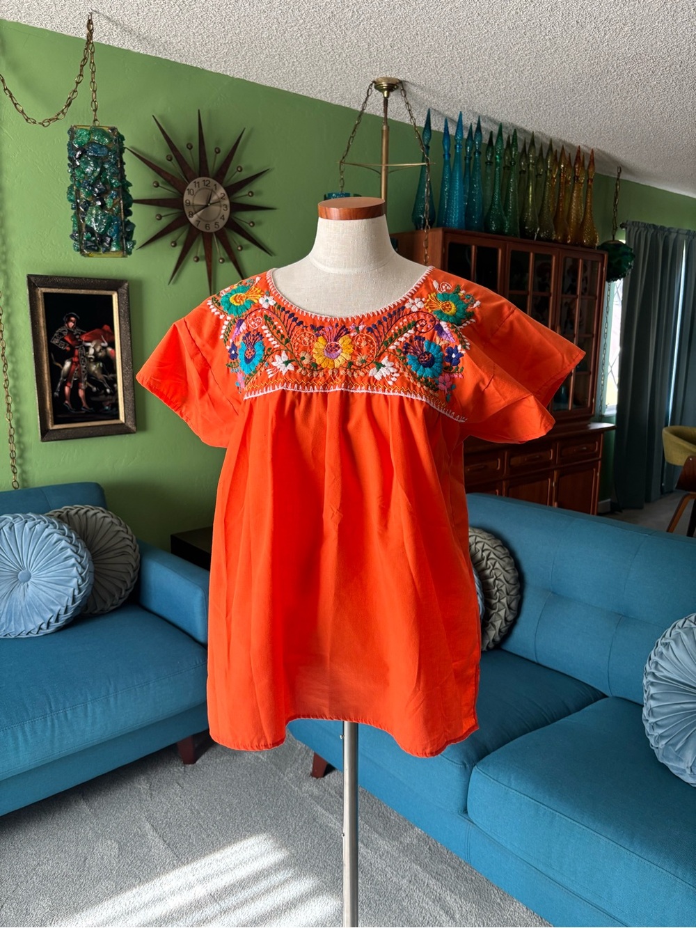 Embroidered Orange Mexican-Style Girls Dress